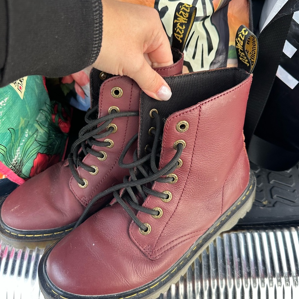 Burgundy Leather Lace-Up Boots Dr. Martens
